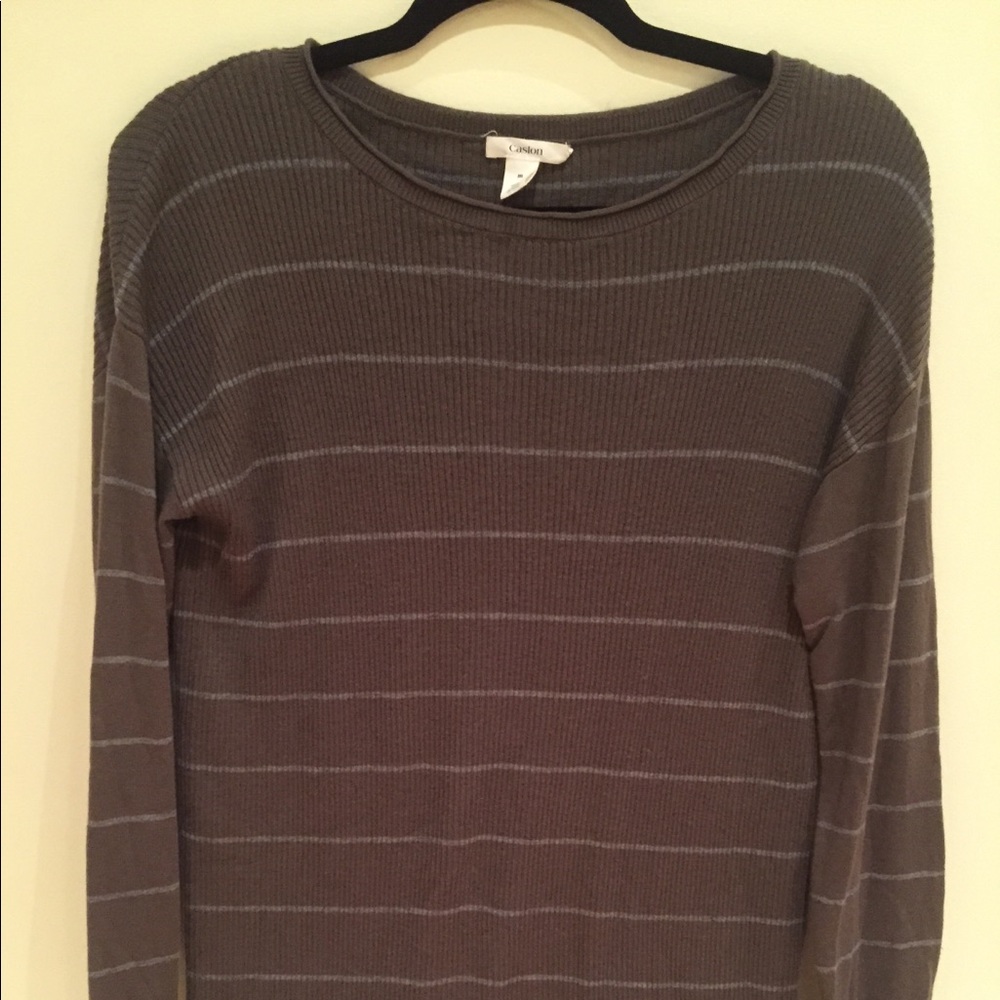 Caslon Olive Striped Long Sweater